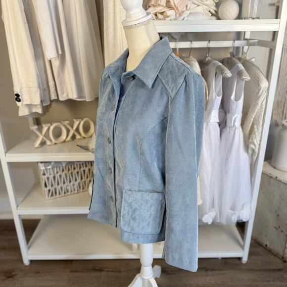 Alfred Dunner Women's Size 10 Light Blue Quilted Corduroy Button Up Jacket #3455 - Picture 3 of 9